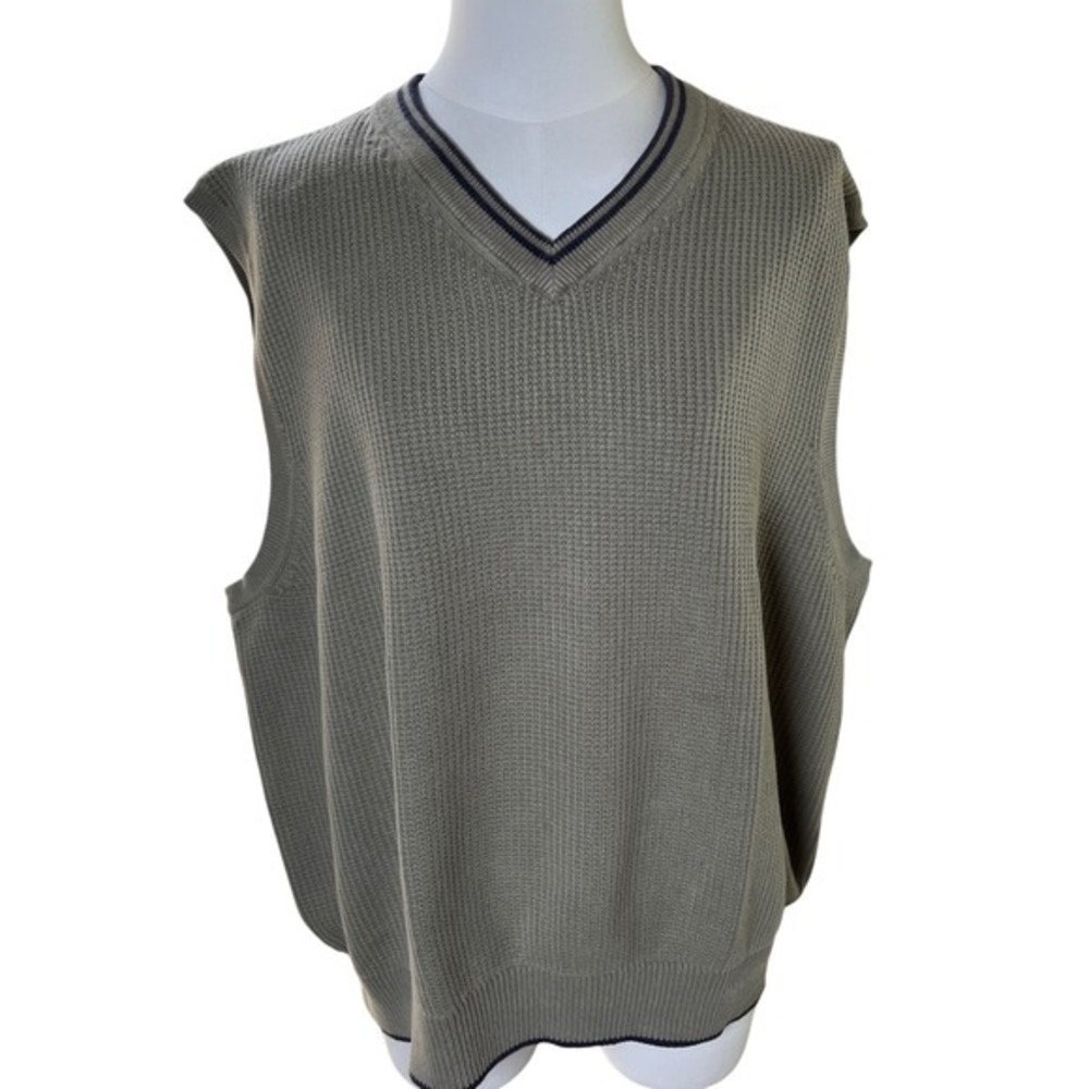Tommy Hilfiger XL Green Cotton V-Neck Golf Sweater Vest Preppy‎ Classic Knit